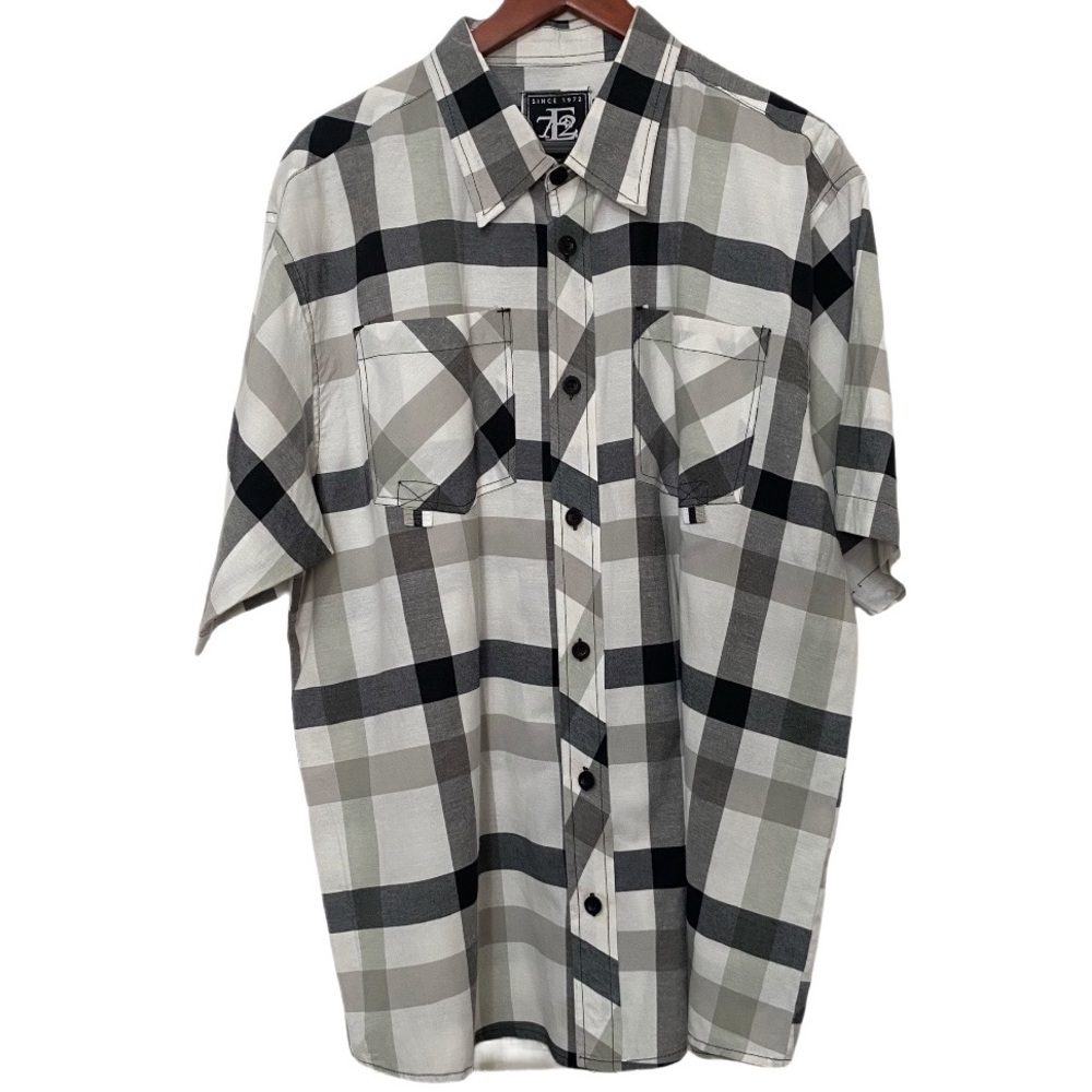 7E2 Evolution In Design Men’s Size 2XL Neutral Plaid Short Sleeve Button Down